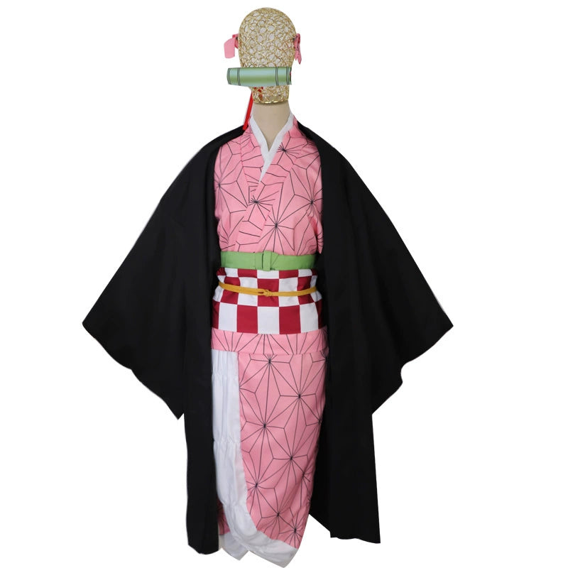 Nezuko Kamado Demon Slayer Kimono-Set Cosplay Kostuem Damen Weiß Rosa