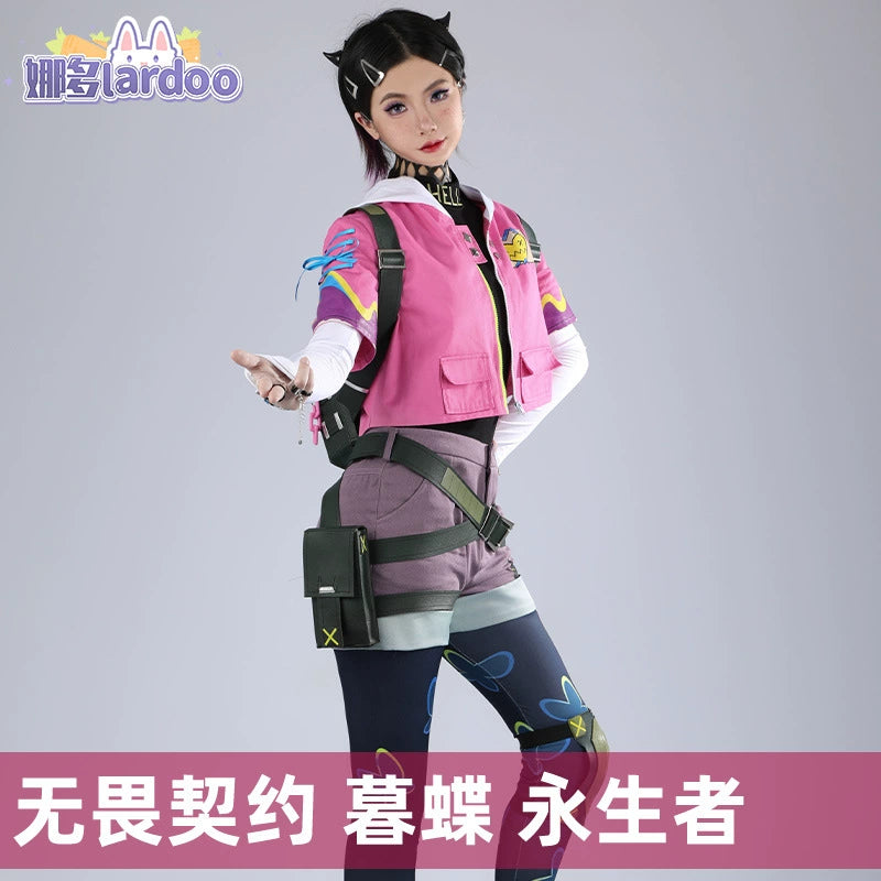 Clove Valorant Streetwear-Set Cosplay Kostuem Damen Rosa