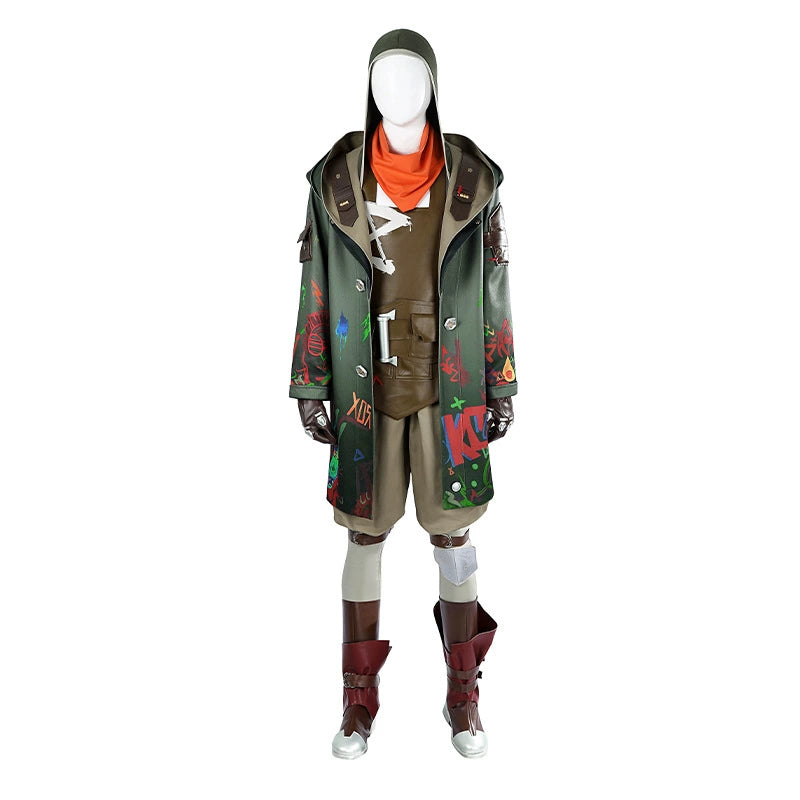Ekko League of Legends Hoodie-Outfit Cosplay Kostuem Damen Gruen Braun