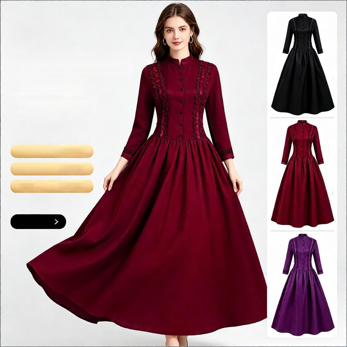 Gothic-Stehkragenkleid – viktorianisches Samtkleid für Halloween, DAMEN