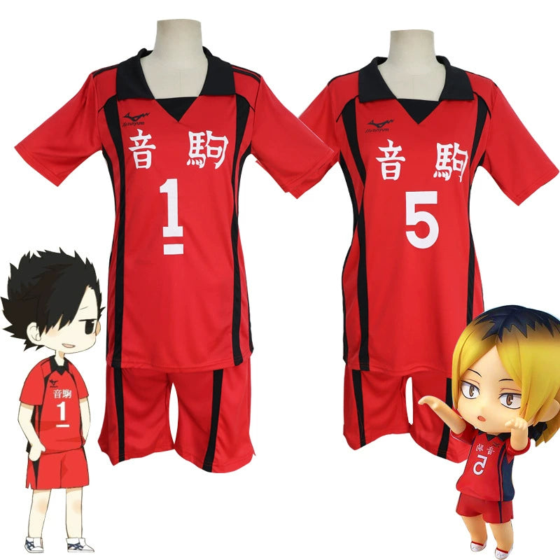 Kozume Kenma Haikyuu Volleyball-Trikot Cosplay Kostuem Damen Rot Schwarz