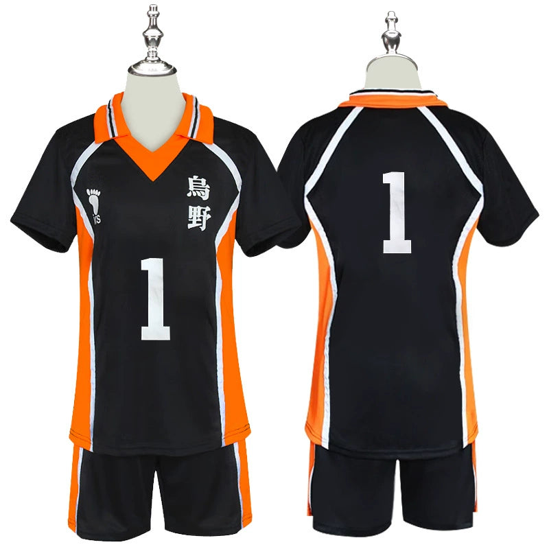 Shoyo Hinata Haikyuu Volleyball-Set Cosplay Kostuem Damen Schwarz Orange