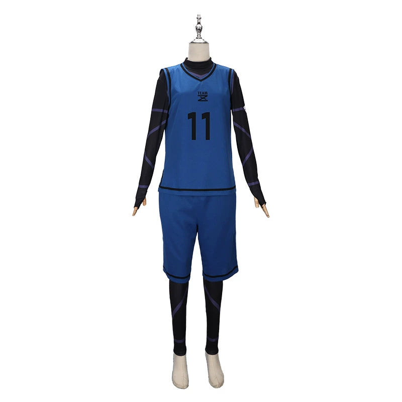 Yoichi Isagi Blue Lock Fußball-Trikot Cosplay Kostuem Damen Blau Gelb
