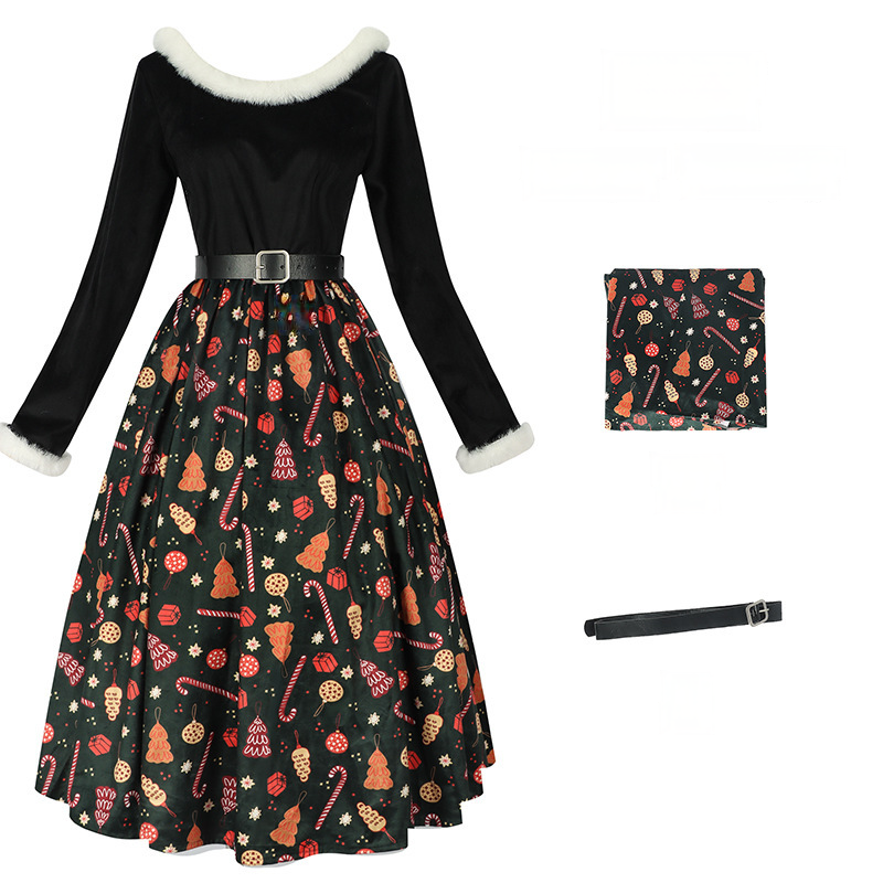 Weihnachts-Printkleid – Festtagskleid für Familienfotos & Xmas-Party, DAMEN