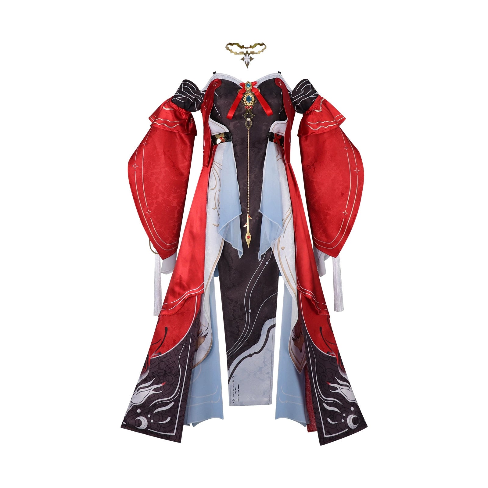 Wuthering Waves Festliches Kleid Cosplay Kostuem Damen Rot Schwarz
