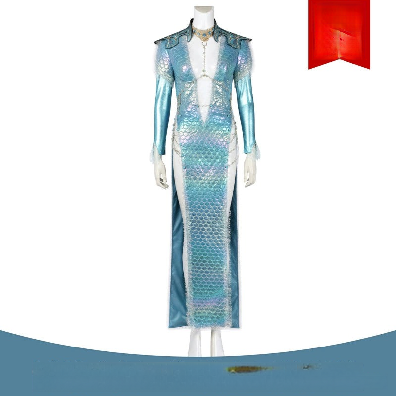 Baldurs Gate 3 Robe Cosplay Kostuem Damen Tuerkis Weiss