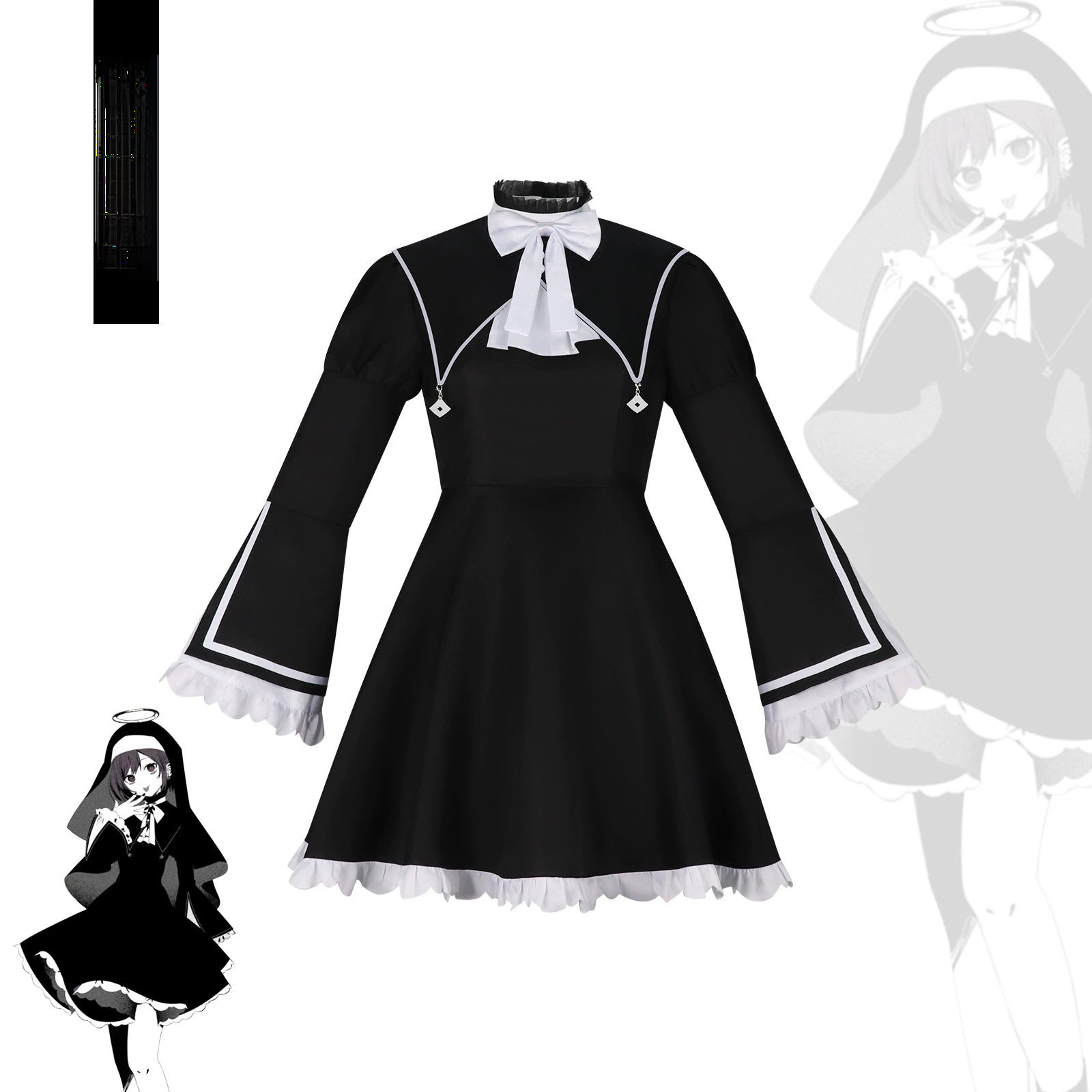 Shinonome Ena Project Sekai Nonnen-Kleid Cosplay Kostuem Damen Schwarz