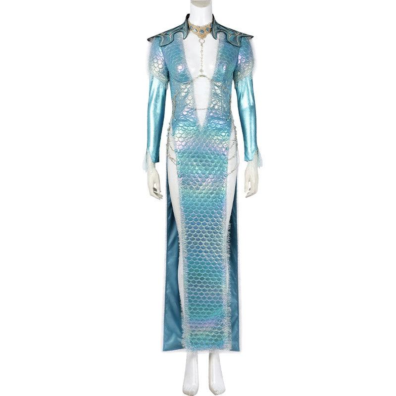 Baldurs Gate 3 Robe Cosplay Kostuem Damen Tuerkis Weiss