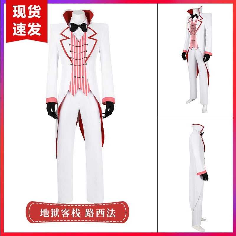 Lucifer Hazbin Hotel Anzug-Set Cosplay Kostuem Damen Weiß