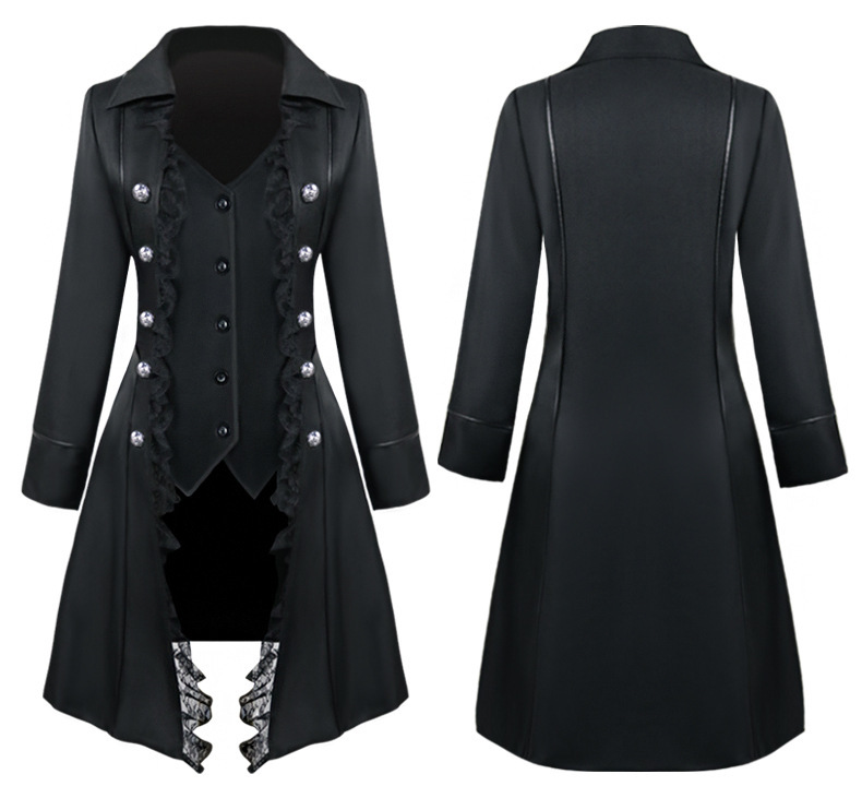 Spitzen-Frackjacke – Gothic Damenmantel mit Rüschen für Halloween