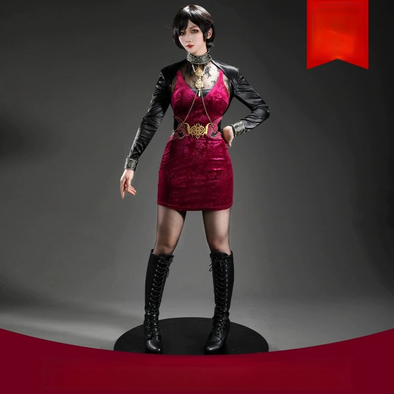 Ada Wong Resident Evil Kleid Cosplay Kostuem Damen Rot Schwarz