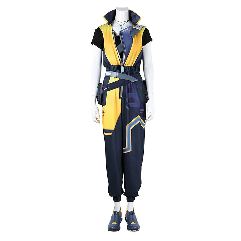 Neon Valorant Anzug Cosplay Kostuem Damen Blau Gelb
