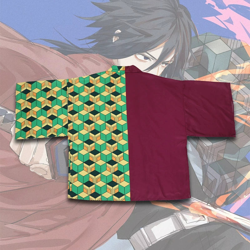 Tanjiro Kamado Demon Slayer Haori-Jacke Cosplay Kostuem Damen Schwarz Grün