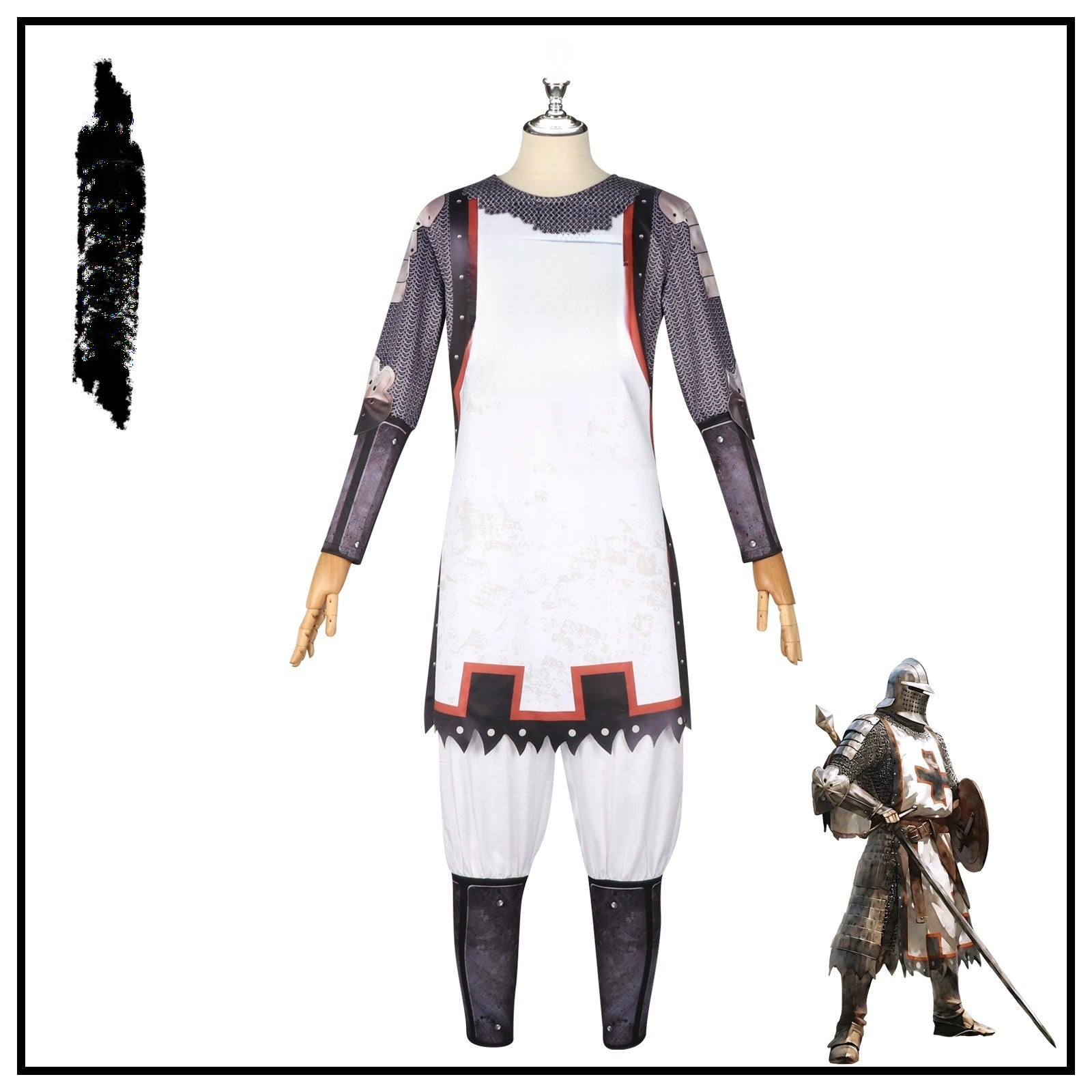 Templerritter Halloween & Mittelalter Ritter Kettenhemd Set Cosplay Kostuem Damen