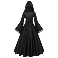 Gothic-Hexenkleid – Kapuzenlangrobe Halloween, DAMEN