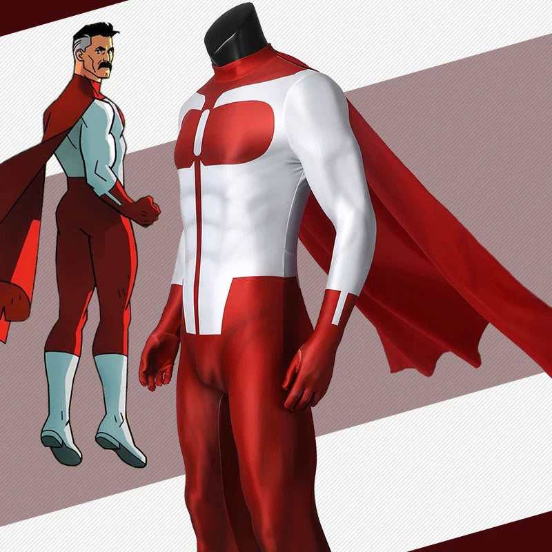 Omni-Man Invincible Heldenanzug Cosplay Kostuem Damen Rot Weiß