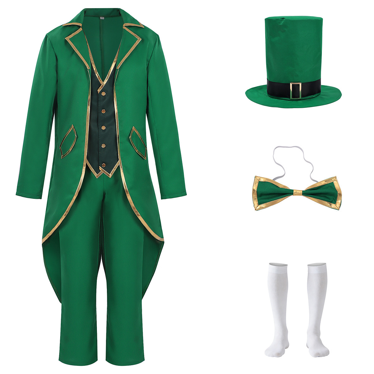 Irischer Gothic-Mantel – Kleeblatt-Anzug mit Zipfelmütze für St. Patrick, HERREN