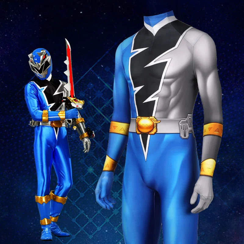 Ryusoulger Power Rangers Anzug Cosplay Kostuem Damen Blau Gold