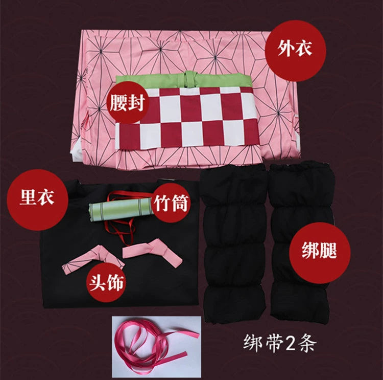 Tanjiro Kamado Demon Slayer Charakter-Set Cosplay Kostuem Damen Mehrfarbig