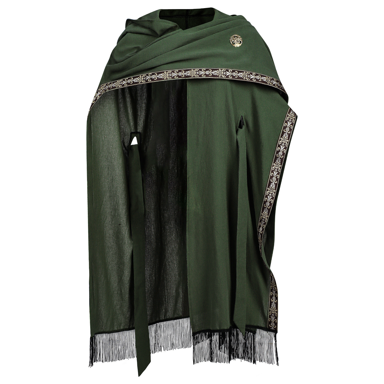 Kapuzen-Cape mit Schal & Brosche – Renaissance Umhang mit Fransen