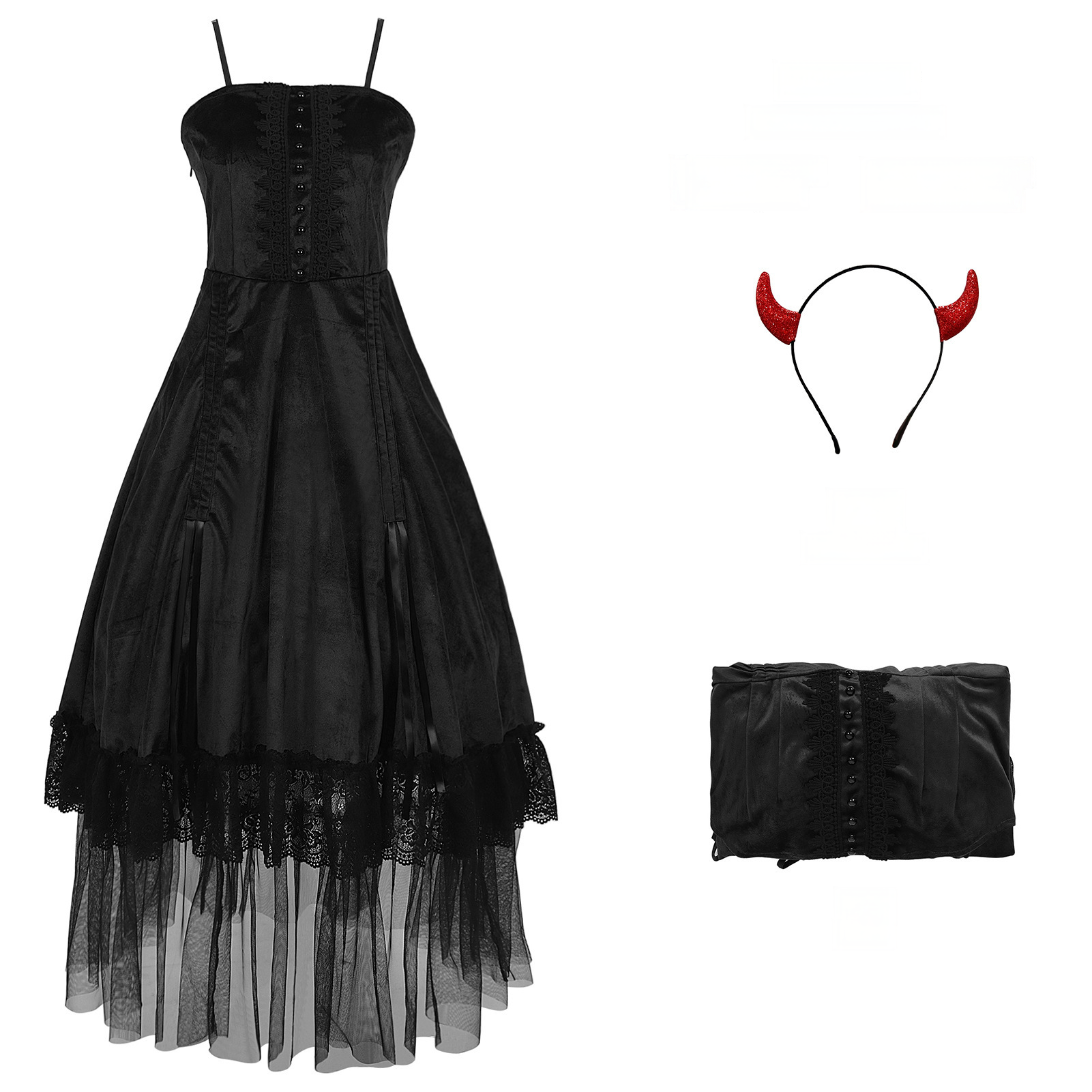 Renaissance Trägerkleid – Midikleid mit Kopfbedeckung gratis, DAMEN