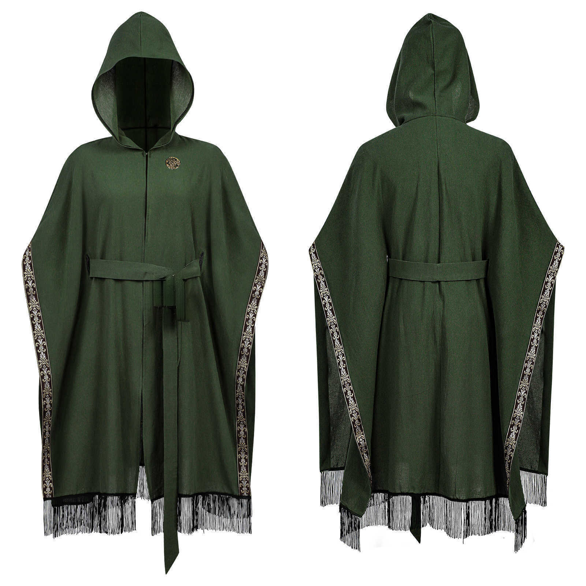Kapuzen-Cape mit Schal & Brosche – Renaissance Umhang mit Fransen