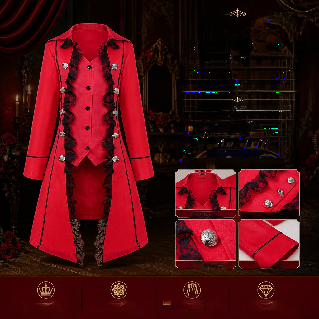 Spitzen-Frackjacke – Gothic Damenmantel mit Rüschen für Halloween