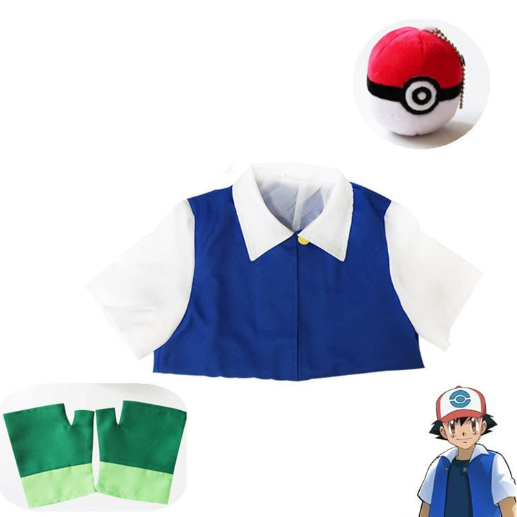 Ash Ketchum Pokémon Blaue Jacke Set Cosplay Kostuem Damen