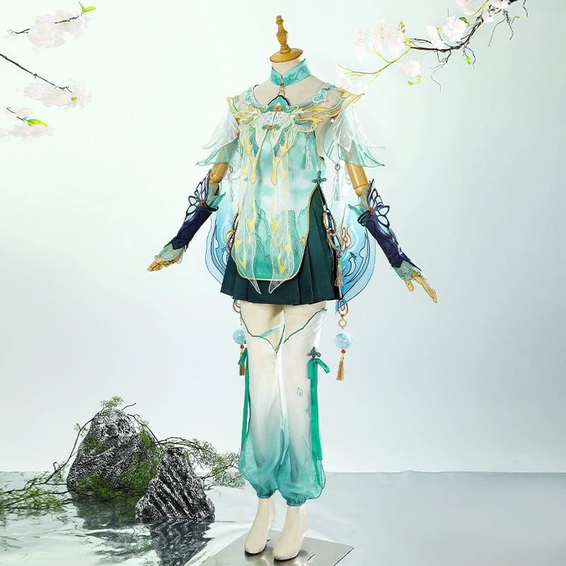 Lan Meng Naraka Bladepoint Anzug Cosplay Kostuem Damen Tuerkis Gold