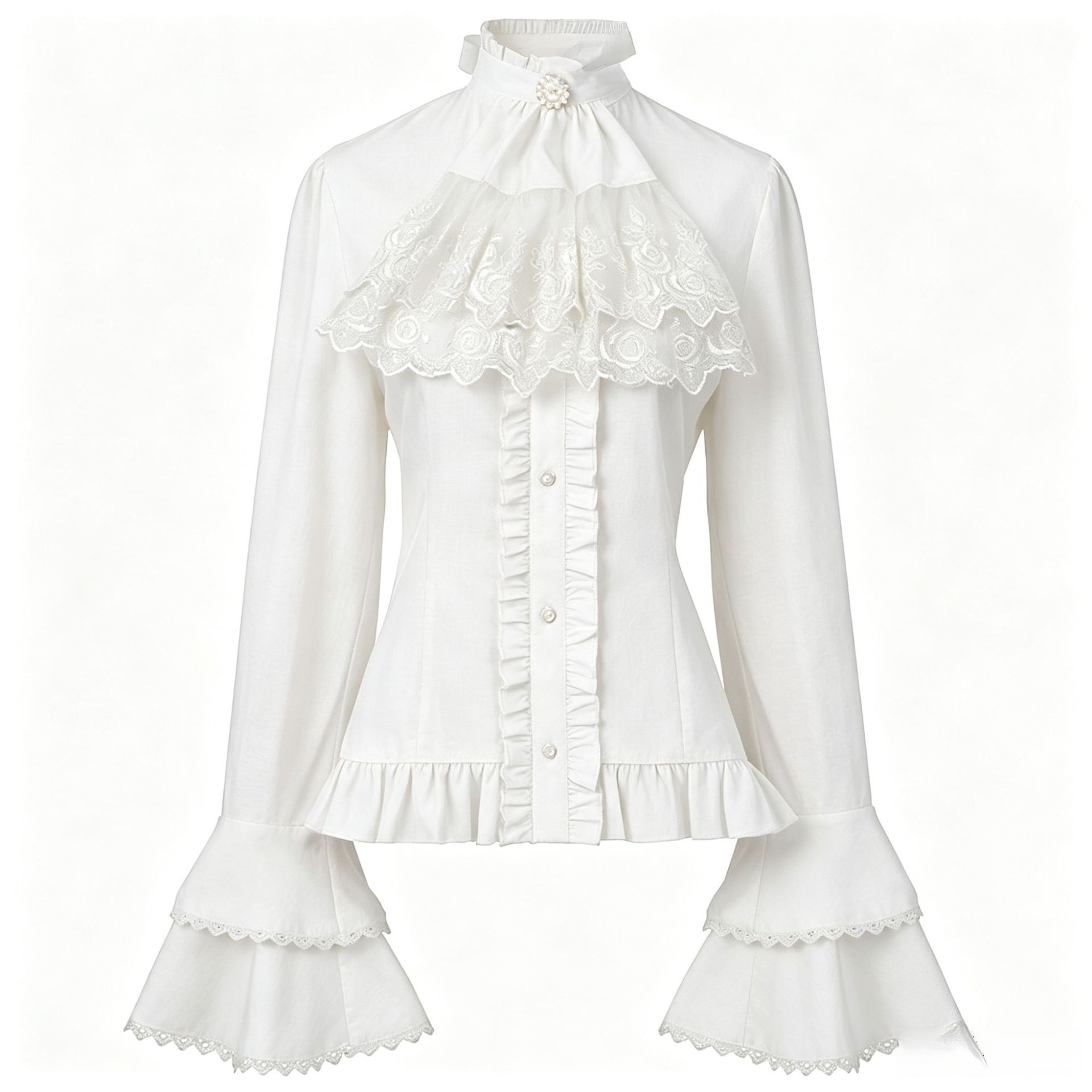 Französische Bluse – Lolita-Stehkragen mit Volants, DAMEN