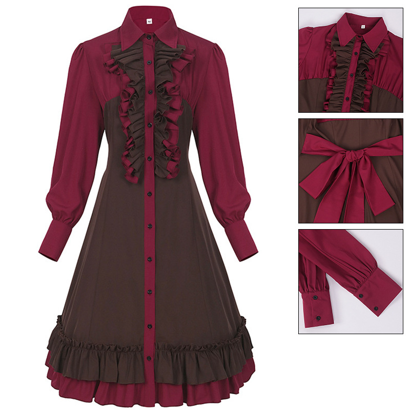 Hofkleid mit Petticoat-Saum – Blusenkleid Rüschen, DAMEN